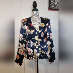 Dorothy Schoele Elegant Floral Butterfly Women's Blazer Size:6